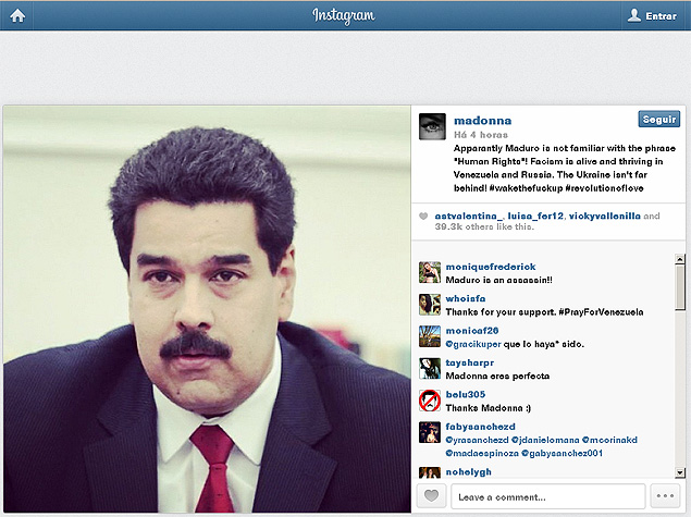 Crtica ao presidente venezuelano, Nicols Maduro, feita por Madonna