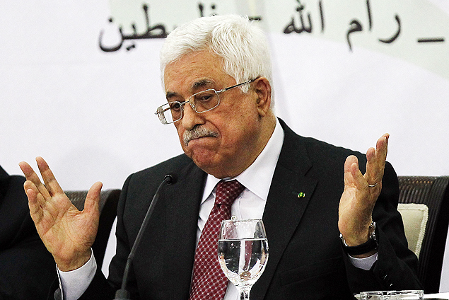 O presidente da Autoridade Nacional Palesina, Mahmoud Abbas, em discurso em Ramallah