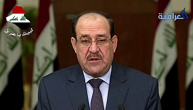 O premi do Iraque, Nuri al-Maliki, discursa em rede nacional de TV, de Bagd