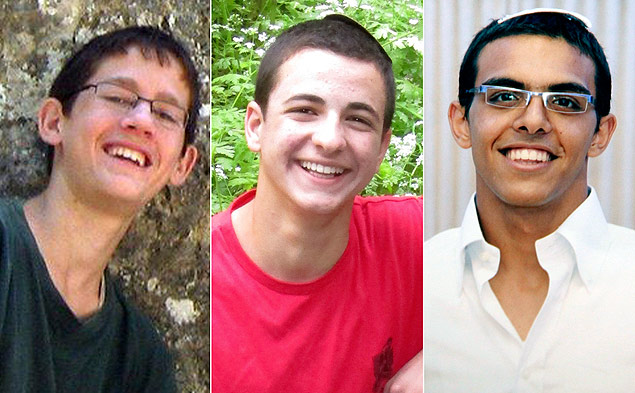Os adolescentes Naftali Frankel, Gilad Shaar e Eyal Yifrach que desapareceram na Cisjordânia
