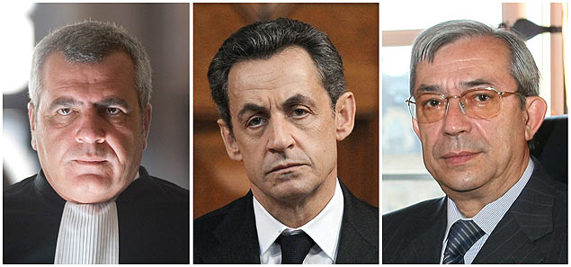 Montagem com foto de Thierry Herzog, Nicolas Sarkozy e Gilbert Azibert, denunciados pela procuradoria