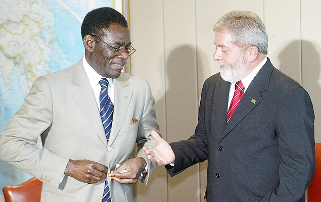 O presidente Lula recebe o presidente da Guine Equatorial, Teodoro Obiang Nguema, em 2008