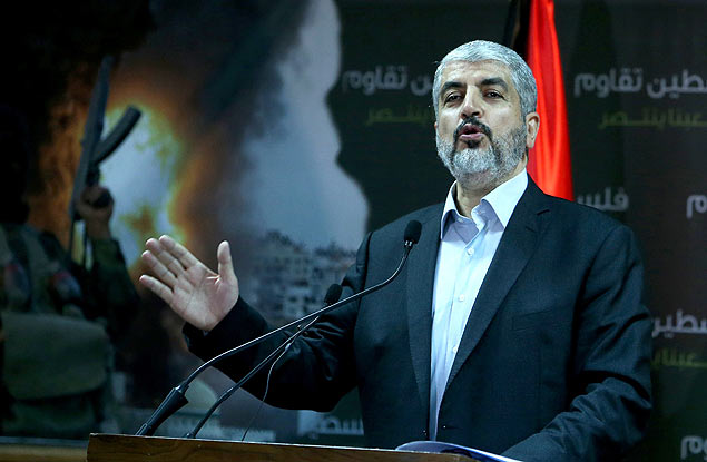 O lder do Hamas, Khaled Meshaal, durante coletiva de imprensa no ltimo dia 23