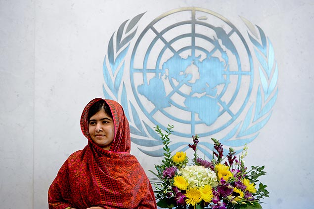 Malala Yousafzai antes de reunio com o lder da ONU, Ban Ki-Moon, em agosto