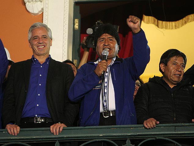 Presidente da Bolvia, Evo Morales, discursa aps ser reeleito