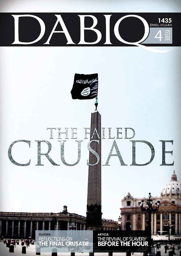 Capa da quarta edição da revista "Dabiq", que tem como título " A Cruzada fracassada"