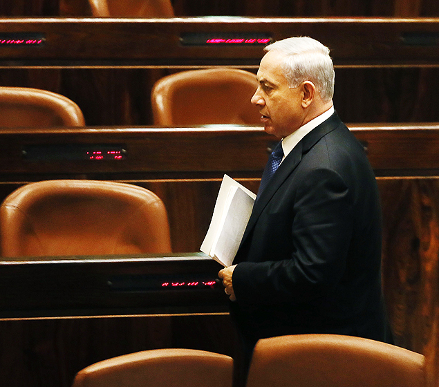 Premi de Israel, Benjamin Netanyahu, depois de discurso no Parlamento, em Jerusalm