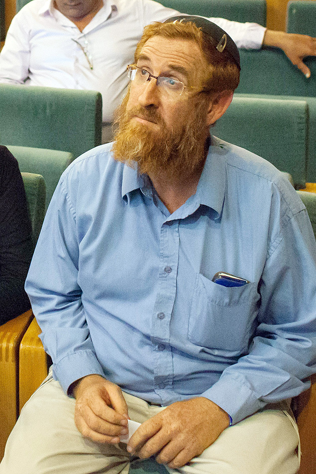 Yehuda Glick, ativista judeu, em conferncia pouco antes de ser baleado