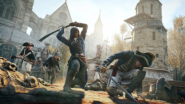 Imagem do game Assassin's Creed: Unity, que se passa durante a Revoluo Francesa 