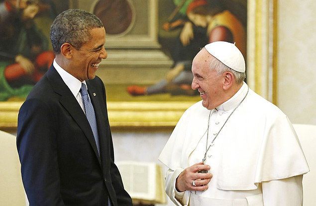 O presidente dos EUA, Barack Obama, é recebido pelo papa Francisco no Vaticano, em março de 2014