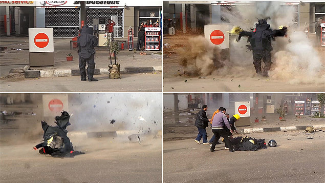 Sequncia em que um policial foi morto aps tentar desativar uma bomba no Cairo, no Egito