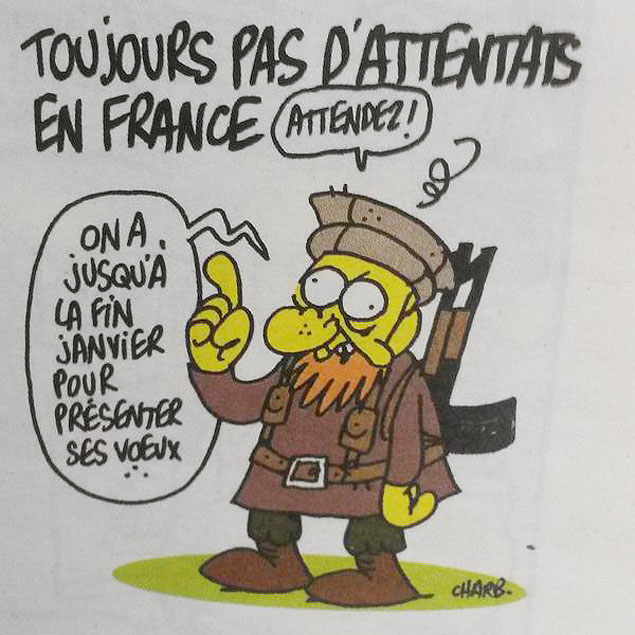Temos at o fim de janeiro para apresentar os votos de Ano-Novo, diz terrorista em charge de Charb