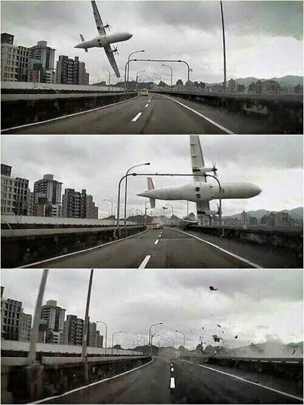 Avio da TransAsia com 58 a bordo faz manobra sobre viaduto antes de cair em rio em Taip, capital de Taiwan