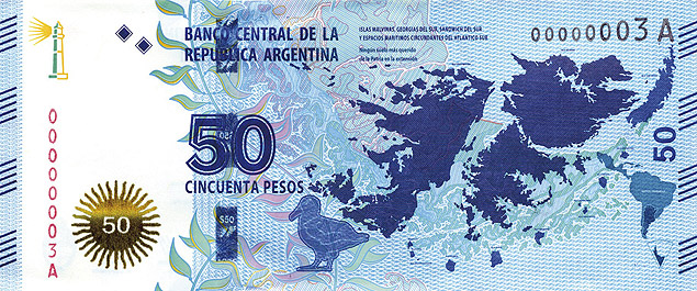 Nova cdula de 50 pesos, que exibe desenho das Malvinas, foi ridicularizada pelos Kelpers