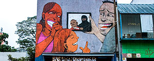 Adriano Vizoni/Folhapress Polémica por un grafiti con personas que ríen de una decapitación