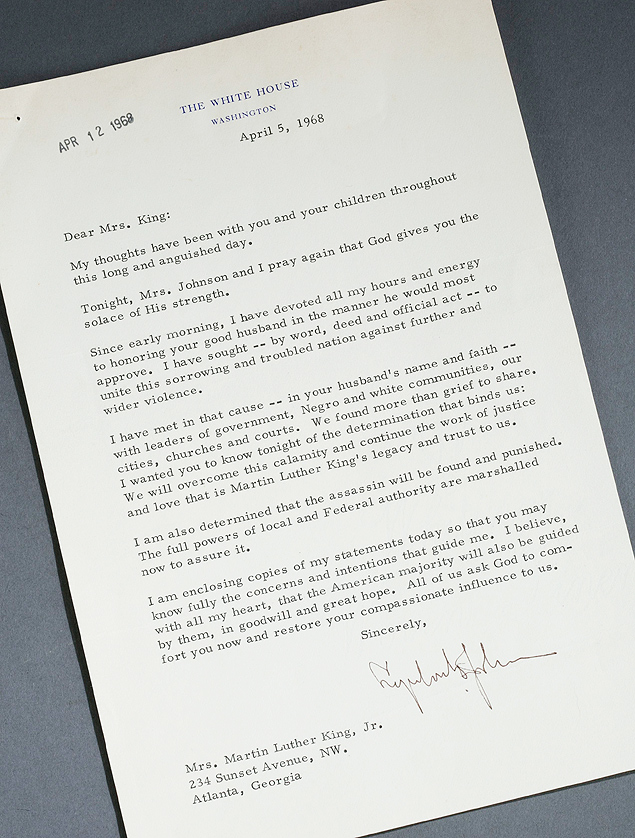 Carta datilografada de Lyndon Johnson  viva de Martin Luther King ser leiloada nos Estados Unidos