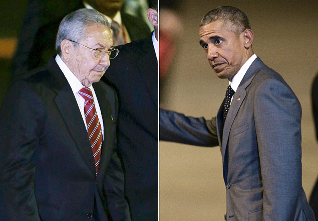 Cubano Ral Castro (esq.) se encontrar com o presidente dos EUA, Barack Obama, nesta tera