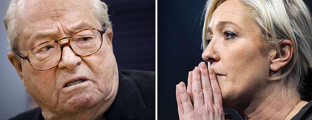 Montagem feita em abril mostra Jean-Marie Le Pen e sua filha Marine