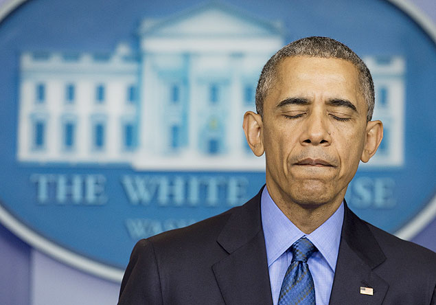 TOPSHOTS US President Barack Obama speaks about the shooting deaths of nine people at a historic black church in Charleston, South Carolina, from the Brady Press Briefing Room of the White House in Washington, DC, June 18, 2015. AFP PHOTO / SAUL LOEB ORG XMIT: SAL007
