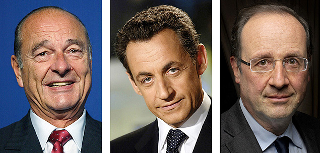 (Da esq. p/ dir.) Chirac, Sarkozy e Hollande foram investigados pelos EUA entre 2006 e 2012