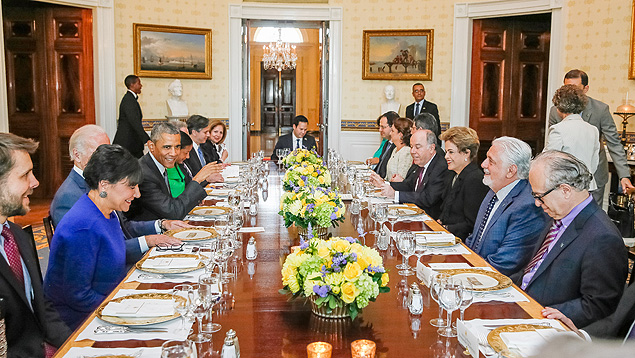 Dilma Rousseff e sua comitiva durante jantar oferecido por Barack Obama