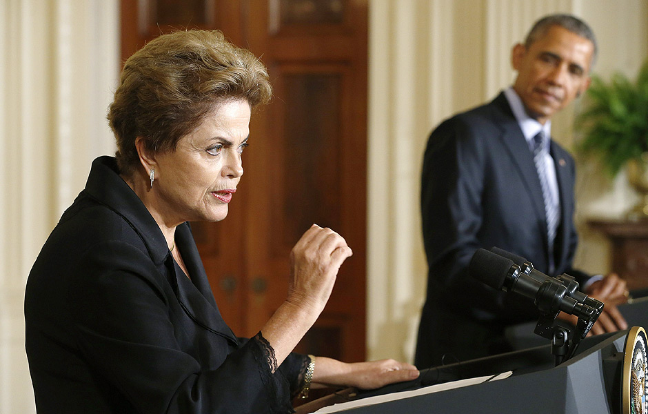 Presidente Dilma Rousseff durante coletiva de imprensa com o Barack Obama na Casa Branca, em 30 de junho