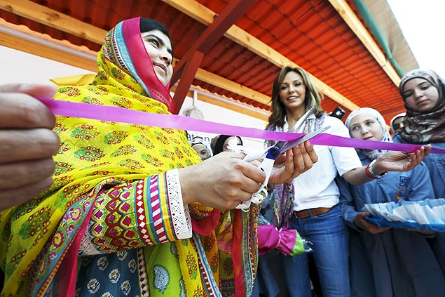 A paquistanesa Malala, 18, no Lbano, durante a inaugurao de uma escola para garotas srias refugiadas 