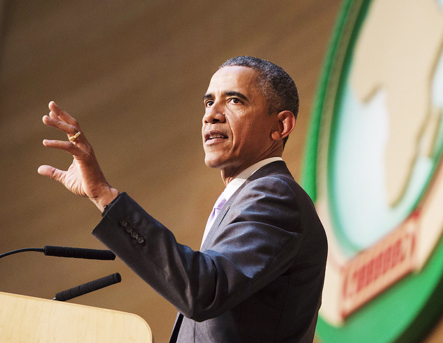 O presidente dos EUA, Barack Obama, faz discurso na sede da Unio Africana em Adis Adeba (Etipia)