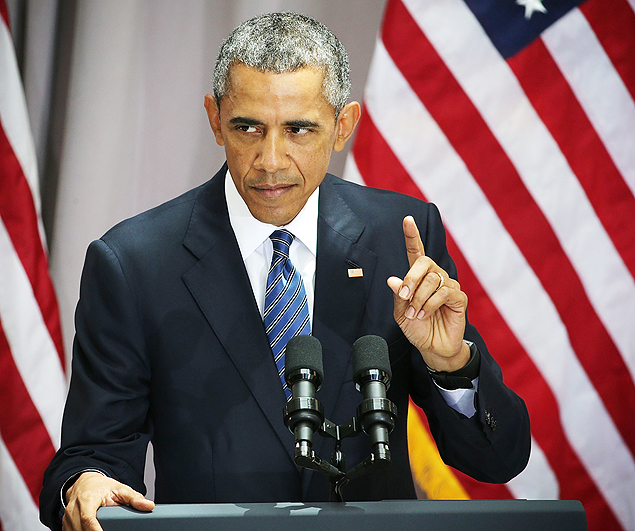 O presidente dos EU, Barack Obama, durante discurso na American University, em Washington