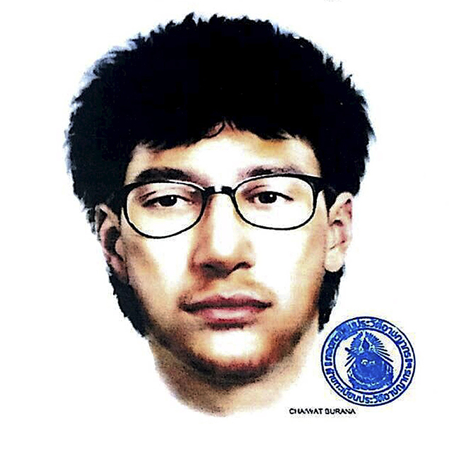 Imagem divulgada pela polcia tailandesa mostra o retrato falado do suspeito do atentado em Bancoc