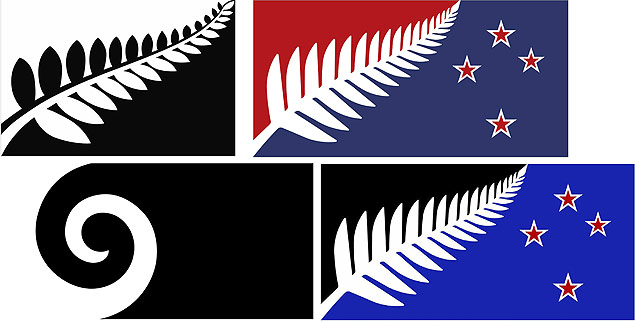 Imagens das quatro bandeiras finalistas do concurso para escolher o novo smbolo da Nova Zelndia