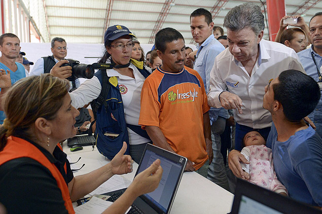 O presidente da Colmbia, Juan Manuel Santos, visita centro de acolhida de colombianos em Ccuta