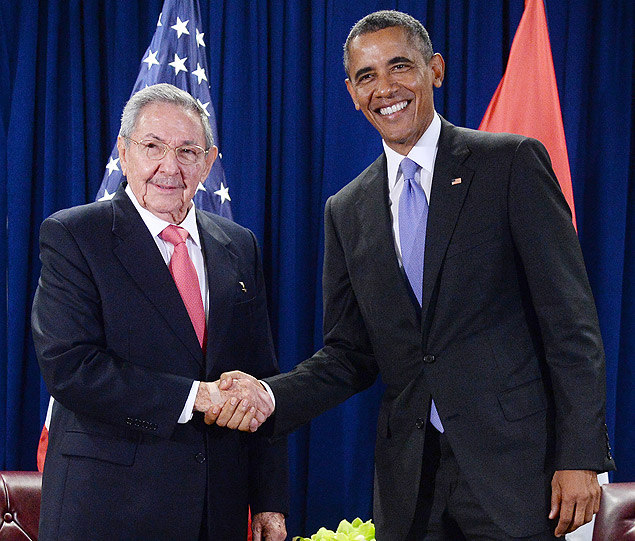Barack Obama e Ral Castro se renem na sede da ONU, em Nova York, em setembro passado