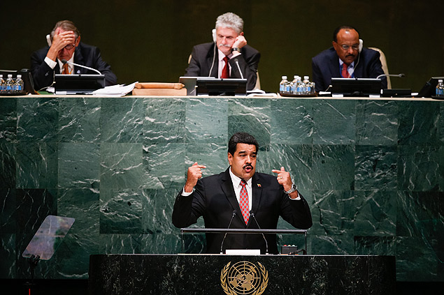 O presidente da Venezuela, Nicols Maduro, discursa na Assembleia-Geral da ONU, em Nova York 