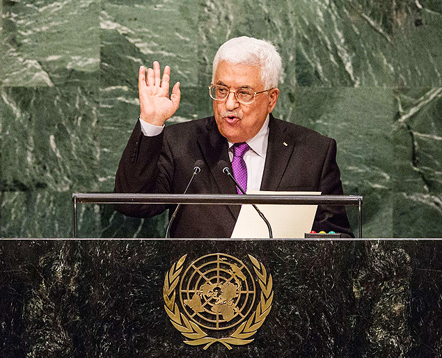 O presidente da Autoridade Nacional Palestina, Mahmoud Abbas, discursa na Assembleia-Geral da ONU