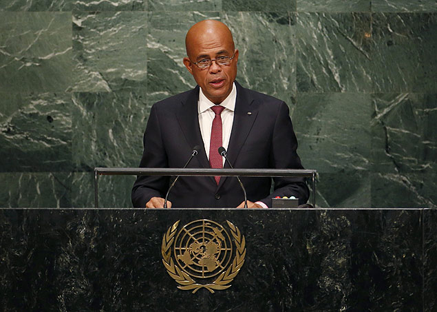 O presidente do Haiti, Michel Martelly, discursa na Assembleia-Geral da ONU, em Nova York