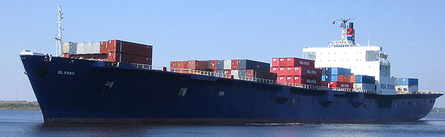 The cargo ship El Faro is pictured in this undated handout photo provided by Tote Inc. on October 4, 2015. Search-and-rescue teams on Sunday located debris appearing to belong to the cargo ship El Faro, which went missing in the eye of Hurricane Joaquin with 33 mostly American crew members aboard more than three days ago, the U.S. Coast Guard and the ship's owner said. REUTERS/Tote Inc/Handout via Reuters ATTENTION EDITORS - THIS IMAGE WAS PROVIDED BY A THIRD PARTY. REUTERS IS UNABLE TO INDEPENDENTLY VERIFY THE AUTHENTICITY, CONTENT, LOCATION OR DATE OF THIS IMAGE. IT IS DISTRIBUTED EXACTLY AS RECEIVED BY REUTERS, AS A SERVICE TO CLIENTS. FOR EDITORIAL USE ONLY. NOT FOR SALE FOR MARKETING OR ADVERTISING CAMPAIGNS. ORG XMIT: TOR605