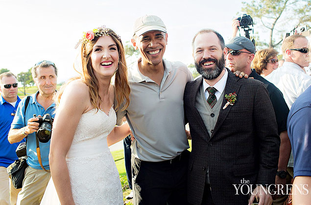 Obama "invade" o casamento de Brian e Stephanie Tobe, em clube de golfe em San Diego