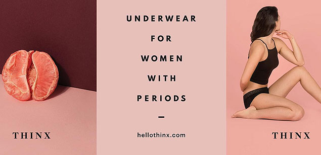 anuncio de calcinha para mulheres menstruadas da marca americana Thinx Foto: Divulgacao ***DIREITOS RESERVADOS. NO PUBLICAR SEM AUTORIZAO DO DETENTOR DOS DIREITOS AUTORAIS E DE IMAGEM***