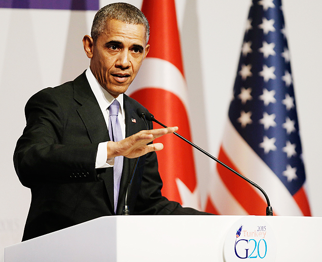 O presidente dos EUA, Barack Obama, faz discurso durante a cpula do G20 em Antalya, na Turquia