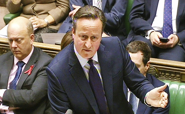 Primeiro-ministro britnico, David Cameron, discursa na Cmara dos Comuns, em Londres