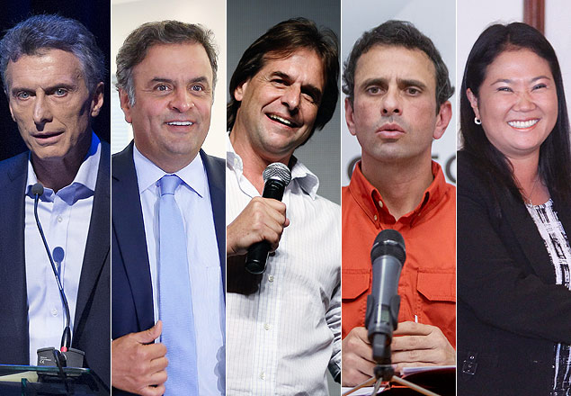 Da esq. para dir: Mauricio Macri,Acio Neves, Luis Lacalle Pou, Henrique Capriles e Keiko Fujimori