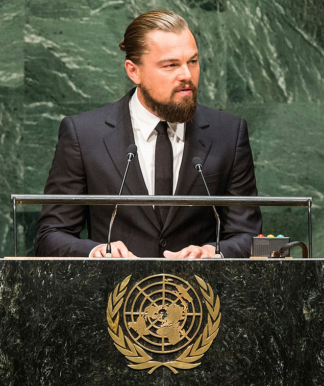 Leonardo DiCaprio, mensageiro da paz da ONU, durante discurso na Assembleia Geral, em 2014