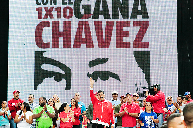 Presidente Nicols Maduro durante discurso em evento de campanha em Caracas, Venezuela