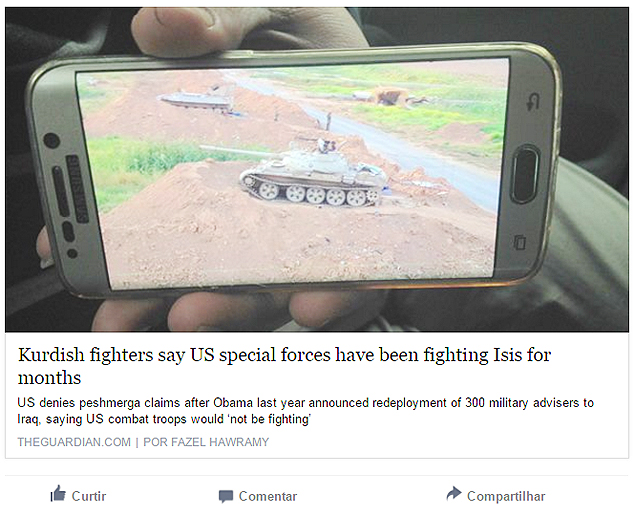 Reproduo de publicao que mostra supostos soldados americanos combatendo o EI no Iraquecrdito: Reproduo/Facebook/TheGuardian