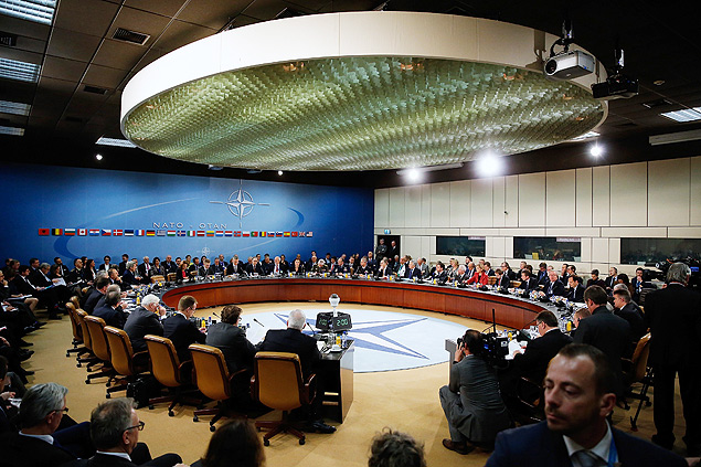 NATO foreign ministers gather for the session to formally admit Montenegro during ministerial meetings at the NATO Headquarters in Brussels on December 2, 2015. NATO foreign ministers invited Montenegro to join the US-led military alliance, a move Russia has repeatedly warned would be a provocation and a threat to stability in the western Balkans. / AFP / POOL / JONATHAN ERNST ORG XMIT: WAS903
