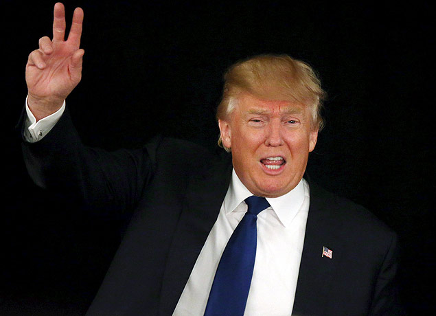 O pr-candidato republicano Donald Trump participa de um evento de campanha em New Hampshire