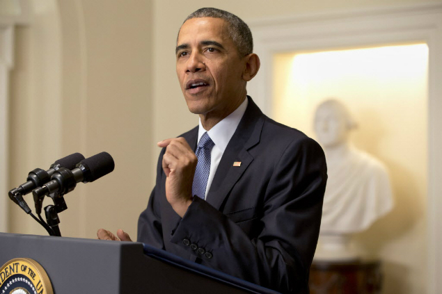 O presidente Barack Obama fala sobre o Acordo de Paris, na Casa Branca, neste sbado (12)