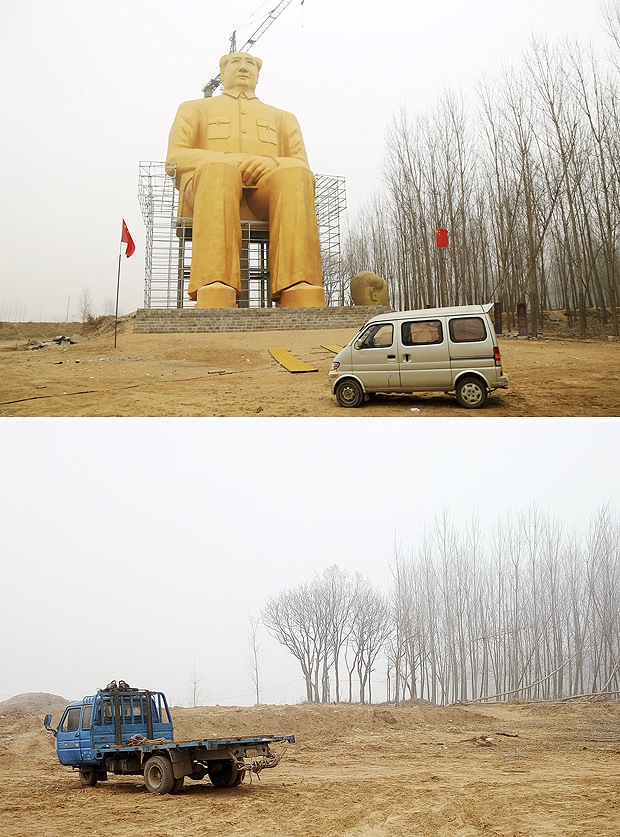 Antes e depois do local em que foi construda e destruda uma esttua de Mao Ts-Tung