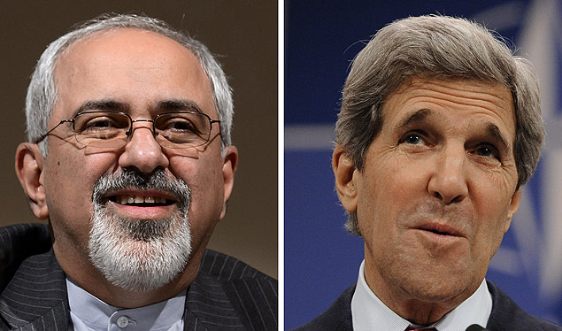 (FILES) This combination of file photos made in Paris on November 8, 2013 shows two file pictures, one of Iranian Foreign Minister Mohammad Javad Zarif (L) taken on October 16, 2013 in Geneva and one of US Secretary of State John Kerry takenat the NATO Headquarters in Brussels on April 23, 2013. Zarif and Kerry were voted as some of the most influential figures of 2015 by AFP journalists. Sometimes diplomacy, patience and perseverance can find a way out of the most complex of issues. This was the feat of the US and Iranian foreign ministers who, in marathon meetings in Geneva and Vienna, reached a historic compromise to defuse stubborn tensions over Iran's nuclear programme. / AFP / FABRICE COFFRINI AND JOHN THYS ORG XMIT: FAB047